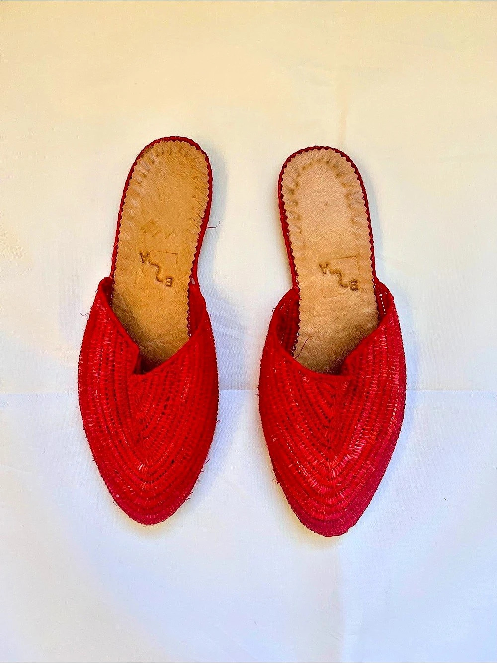 A Brinze Age Woven Mules in Red